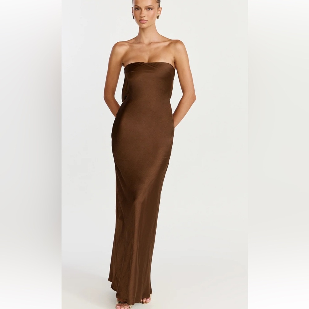 Showpo Brown Satin Bias-Cut Maxi dress size 4
